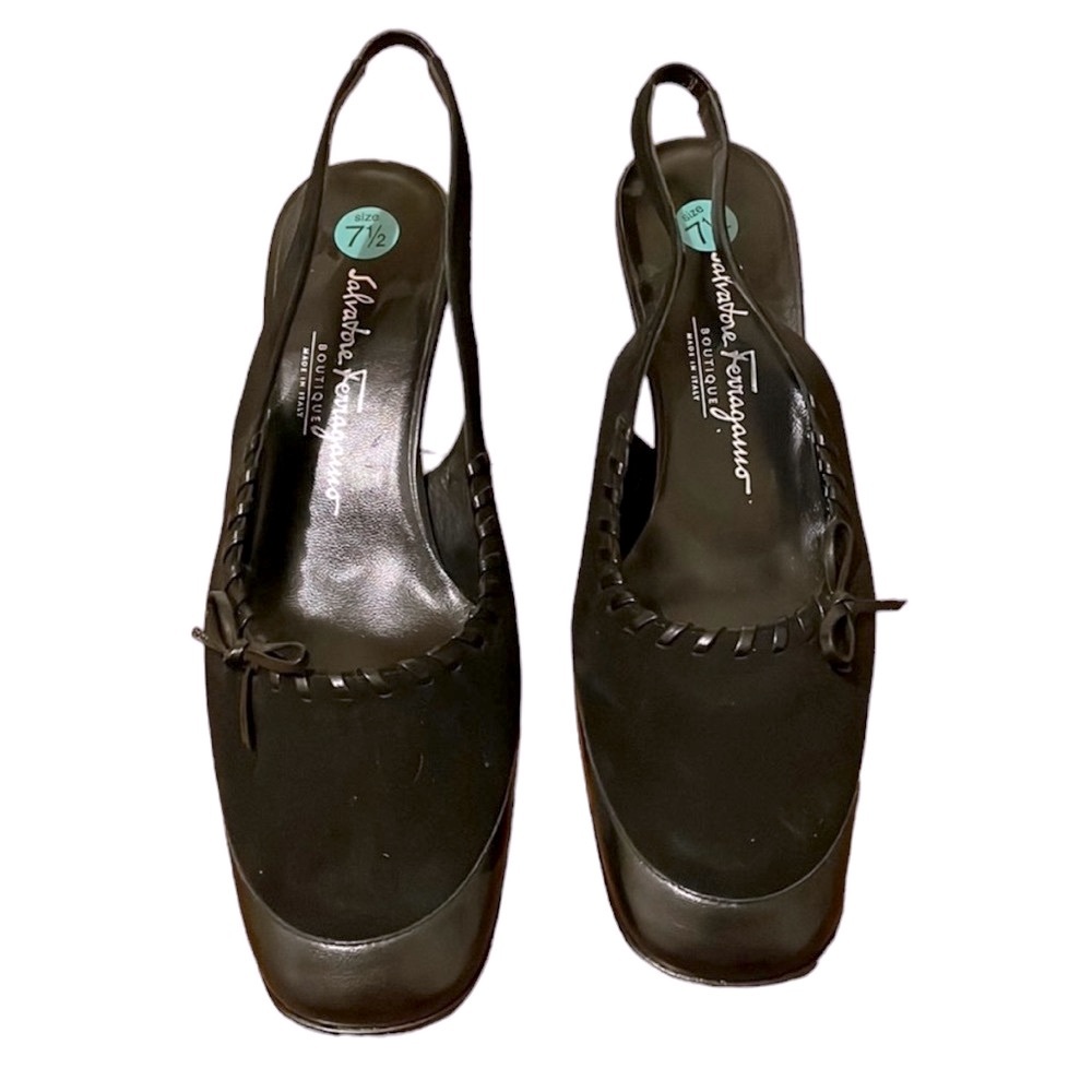 Ferragamo Black Suede Slingback Pump. 7 1/2 M. NWT